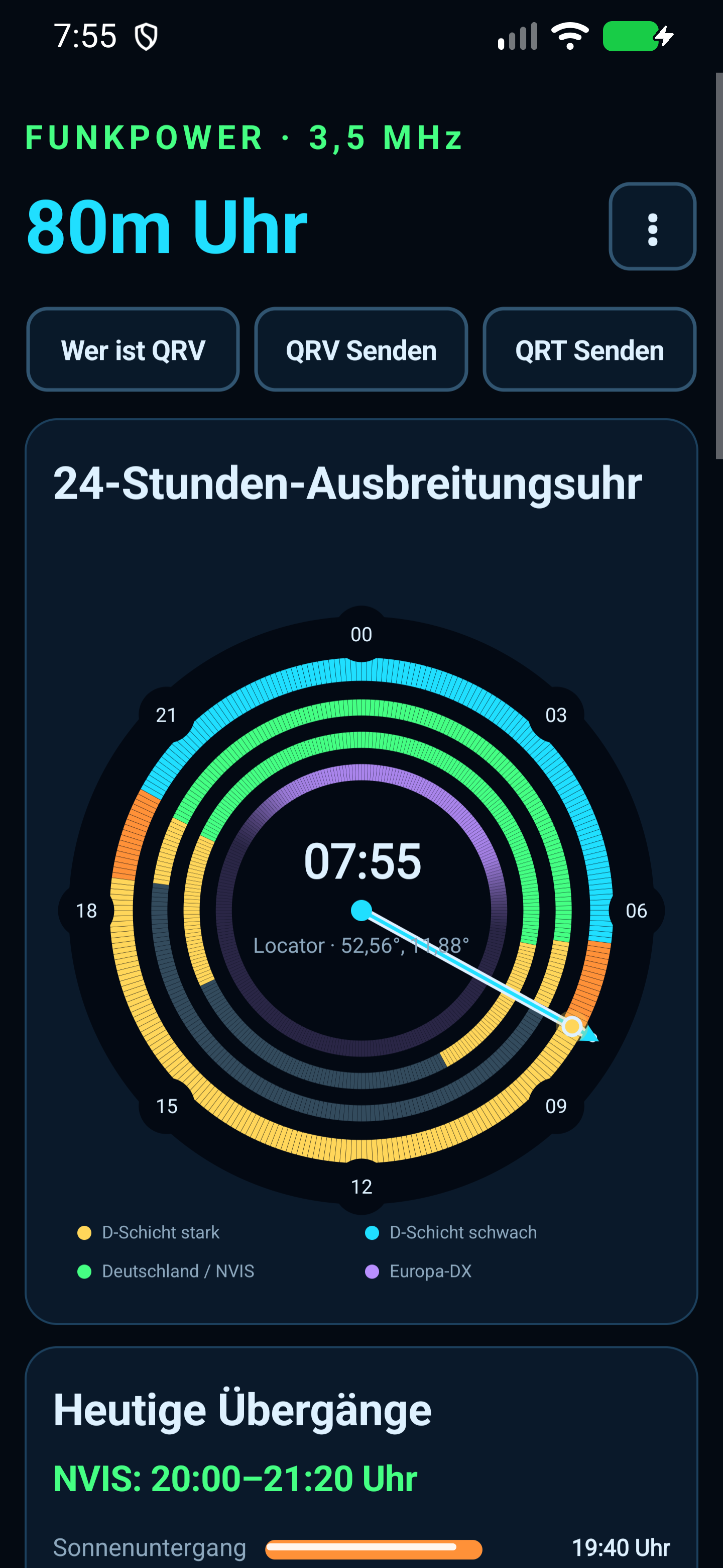 Hauptansicht der 80m-Uhr-App Version 1.8.6