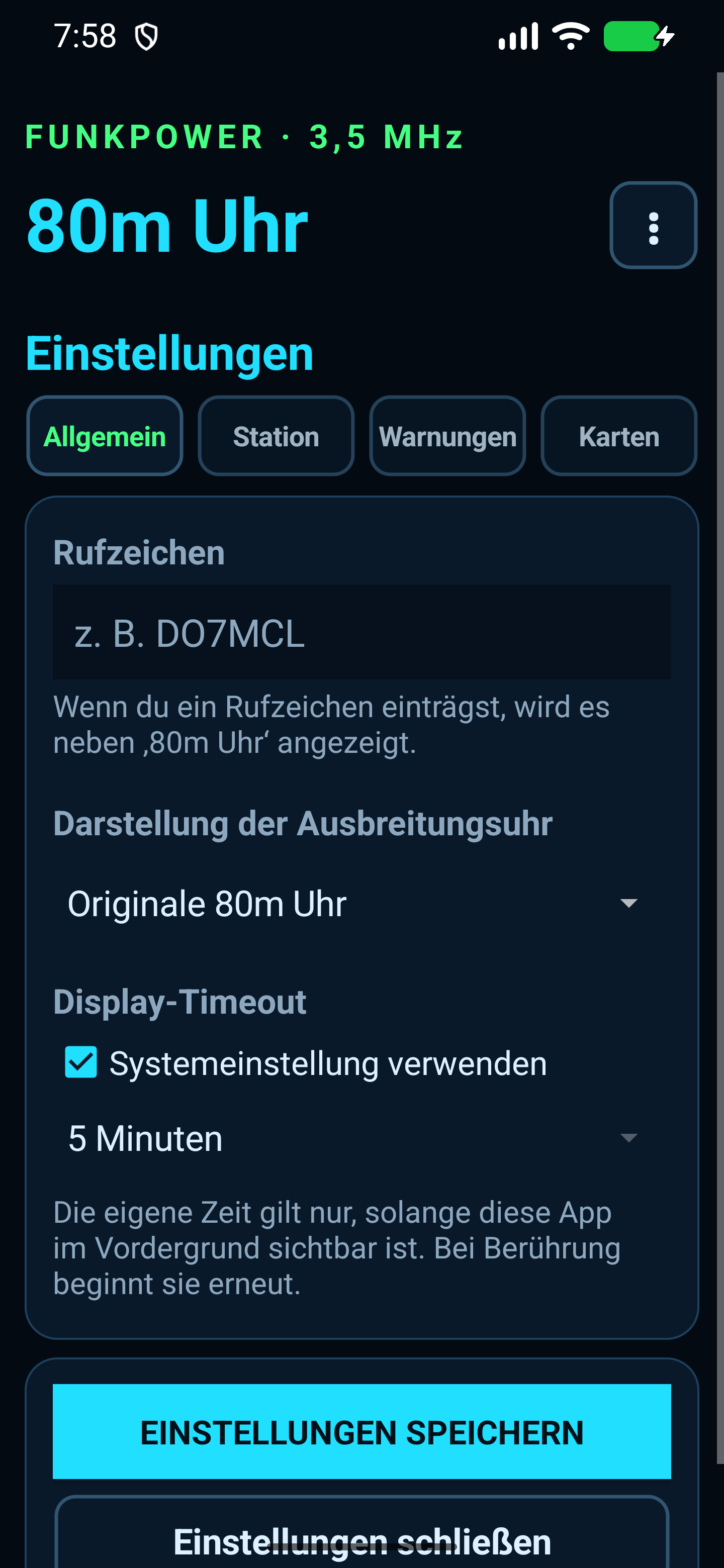 Reiter Allgemein der Einstellungen