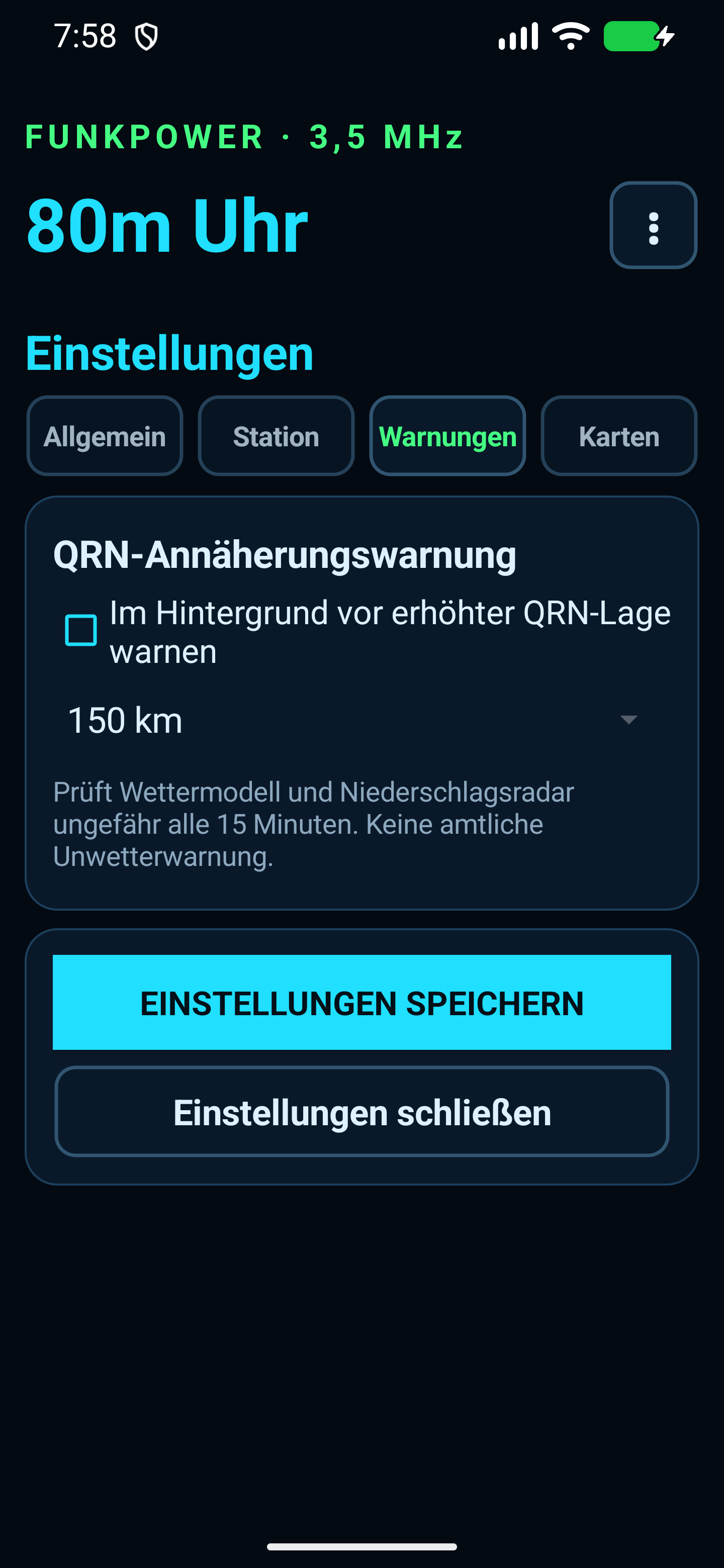 Reiter Warnungen mit QRN-Annäherungswarnung