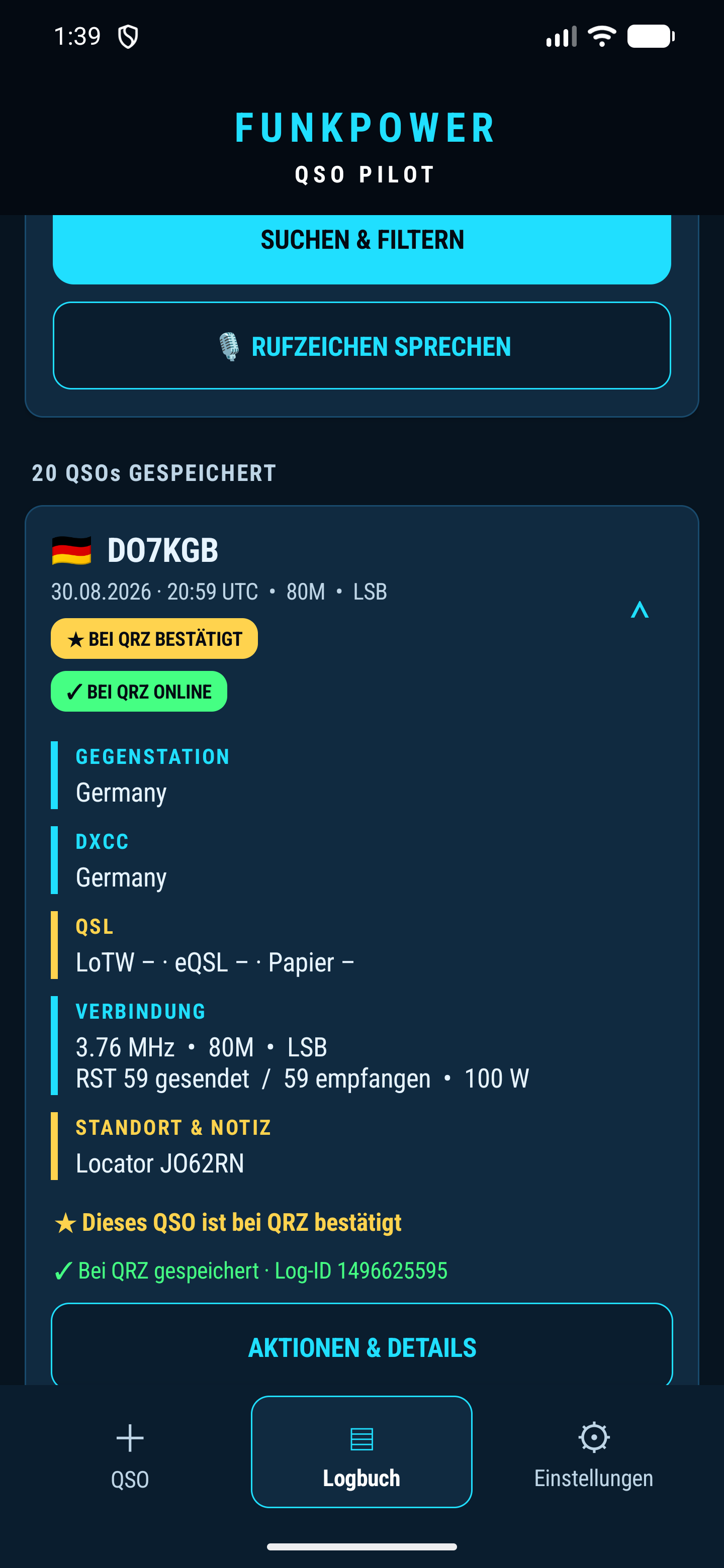 Erweiterte Logbuchdaten für DO7KGB