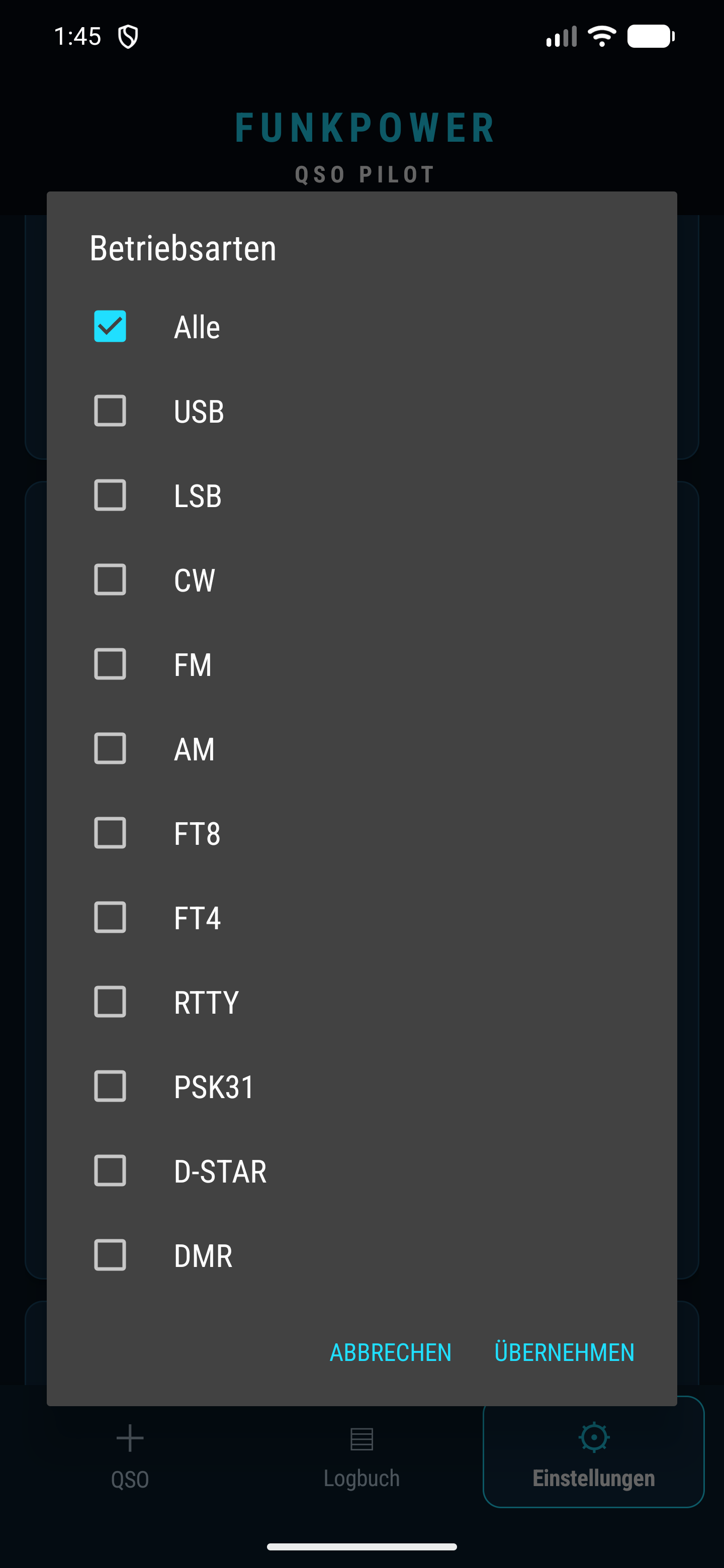 Filter für USB, LSB, CW, FM, AM und digitale Betriebsarten