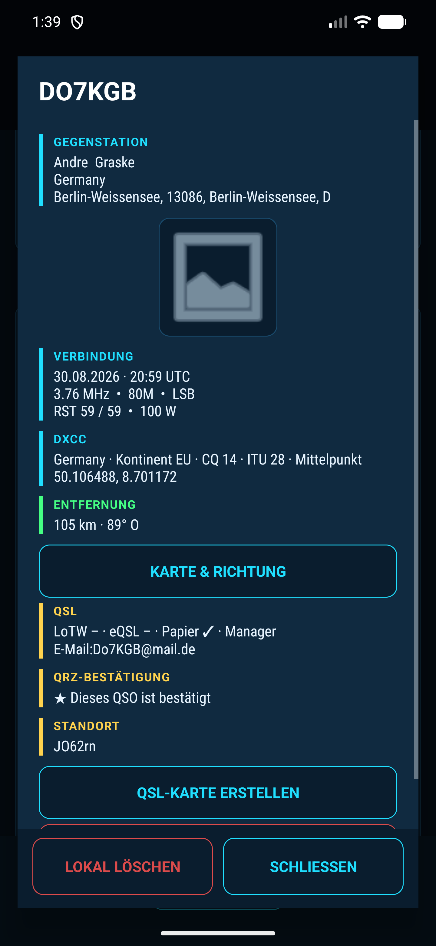 Stations-, DXCC-, Entfernungs- und QSL-Daten für DO7KGB